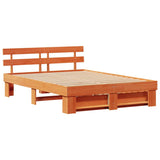 Bed Frame with Headboard Wax Brown 150 x 200 cm Solid Pine Wood 3382273