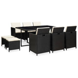 ZNTS 11 Piece Outdoor Dining Set with Cushions Poly Rattan Black 42598