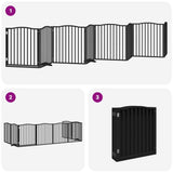 Dog Gate with Door Foldable 8 Panels Black 640 cm Poplar Wood 3155630