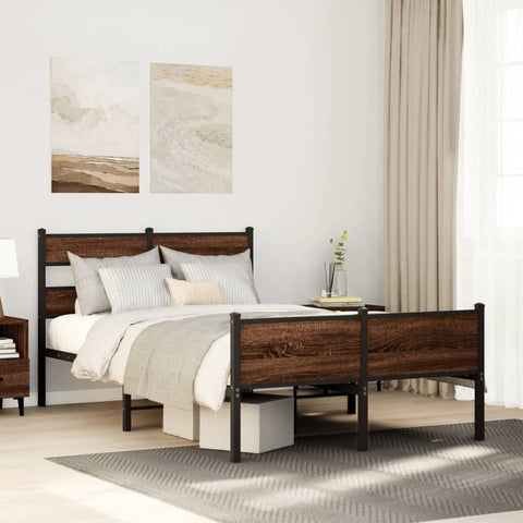ZNTS Bed Frame without Mattress Brown Oak 120x200 cm Engineered Wood 4017342