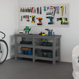Work Bench Grey 142.5x50x80 cm Solid Wood Pine 823651
