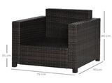 Single Seater Chair, PE Wicker Garden Armchair with 10 cm Thickened Cushion, All-Weather T3398P318815