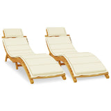 Sun Lounger Set of 2 Cream Solid acacia wood Adult Size 3155475