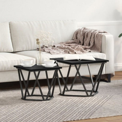 ZNTS Side Tables 2 pcs Black Oak Engineered Wood 868267
