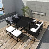 9 Piece Outdoor Dining Set with Cushions Poly Rattan Black 42762