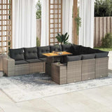 10 Piece Garden Sofa Set with Cushions Grey Poly Rattan Acacia 3327427