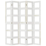 Room Divider 5 Panels White Solid Wood Paulownia 358696