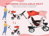 Metal Frame 6 in 1 Baby Push Tricycle with Parent Handle for 1-5 Years Old, Red T3398P348155