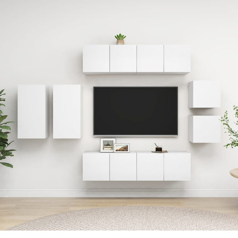 8 Piece TV Cabinet Set White Engineered Wood 3078704