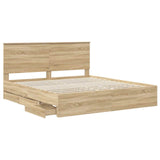 Bed Frame with Drawer Sonoma Oak 200 x 200 cm Engineer Wood 3409428