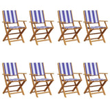 Folding Garden Chairs 8 pcs Blue and White Fabric and Solid Wood 3214591