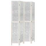 Room Divider 4 Panels White Solid Wood Paulownia 358676