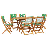 ZNTS 7 Piece Garden Dining Set Leaf Pattern Fabric and Solid Wood 3281716