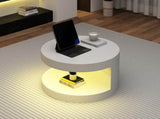 Round rotating coffee table with LED lights, 360&deg rotating tabletop, end table, double-layer sofa N605P387961W