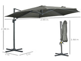 3 x 3 Cantilever Parasol with Cross Base, Garden Umbrella with 360&deg Rotation, Crank Handle and T3398P325264