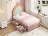 3ft Single Upholstered Bed with Adjustable Rainbow Crown Headboard, Soft Velvet Bed Frame with N652P391209P