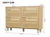 4-Drawer Narrow Rattan Shoe Cabinet, Farmhouse Slim Shoe Storage Cabinet, Space-Saving Storage for N896P437306O
