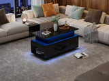 Lift-Top Coffee Table, Highgloss Centre Table with 1 drawers & LED lights, Hidden storage space, N605P388254B