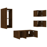 5 Piece TV Wall Units with LED Brown Oak Engineered Wood 3216831