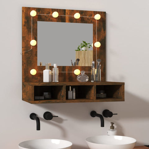 ZNTS Mirror Cabinet with LED Smoked Oak 60x31.5x62 cm 820454