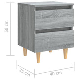 Bed Cabinet with Solid Wood Legs Grey Sonoma 40x35x50 cm 813124