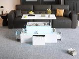 Lift-Top Coffee Table, Highgloss Centre Table with 4 drawers & LED lights, Lifting Sofa Side Table, N605P374201W