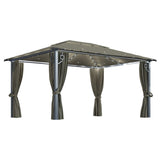Gazebo with Curtain&LED String Lights 4x3 m Taupe Aluminium 3070337