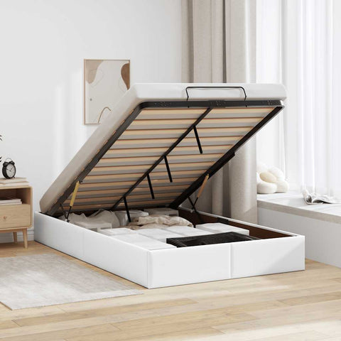 Ottoman Bed Frame without Mattress White Double Faux Leather 3310830