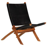 Folding Relaxing Chair Black Real Leather 246364
