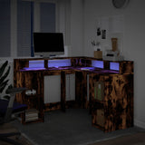Desk with LED Lights Smoked Oak 130x130x91 cm Engineered Wood 3309451