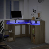 Desk with LED Lights Sonoma Oak 130x130x91 cm Engineered Wood 3309449