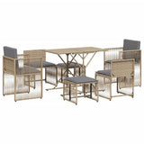 7 Piece Garden Dining Set with Cushions Beige Poly Rattan 369012