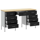 Work Cabinet with Drawer 3 pcs Black Engineered Wood and Steel 3321376