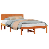 Bed Frame with Headboard Wax Brown 140 x 190 cm Solid Pine Wood 872112