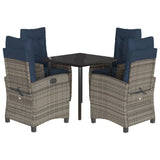 5 Piece Garden Dining Set with Cushions Grey Poly Rattan 3212873