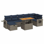 8 Piece Garden Sofa Set with Cushions Brown Poly Rattan Acacia 3328041