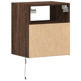 ZNTS Wall-mounted Bedside Cabinet with LED Lights Brown Oak 3307987