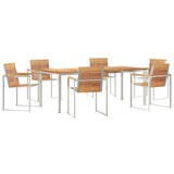 Garden Dining Set 7 pcs Solid Teak Wood and Stainless Steel 3334827