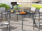 Rectangle Garden Table with Slat Top, Steel Frame, Outdoor Table for 6 Person, 150 x 80 x 74 cm, T3398P327951