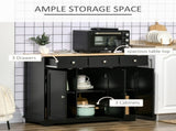 Sideboard with Rubberwood Top and Adjustable Shelves for Dining Room, Kitchen - Black T3398P378035