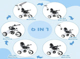 6 in 1 Tricycle for Kids with 5-point harness straps, Removable Canopy, White T3398P348139