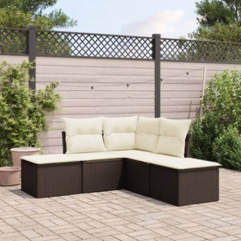 ZNTS 5 Piece Garden Sofa Set with Cushions Brown Poly Rattan 3217723