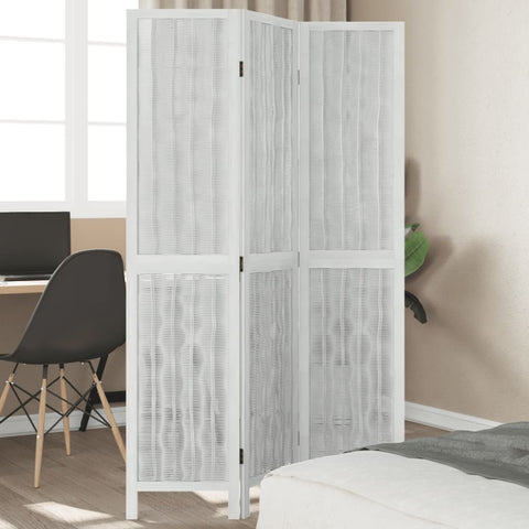 ZNTS Room Divider 3 Panels White Solid Wood Paulownia 358670