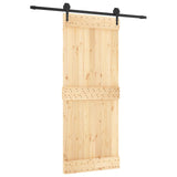 Sliding Door Natural and Black 85 x 210 cm Solid Pine Wood 3445123