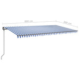 Manual Retractable Awning with Posts 6x3 m Blue and White 3070196