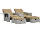 5PC PE Rattan Sun Lounger, Outdoor Wicker 5-level Adjustable Recliner Sofa Bed with Storage Side T3398P315927