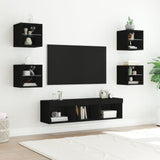 7 Piece TV Wall Units with LED Black Engineered Wood 3216584