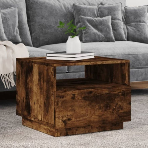 ZNTS Coffee Table with LED Lights Smoked Oak 50x49x40 cm 839830