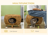 Wicker Cat Bed Cat House Stool with Washable Cushion, 44 x 43 x 41cm T3398P349909