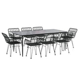 9 Piece Garden Dining Set Black Poly Rattan 3157858